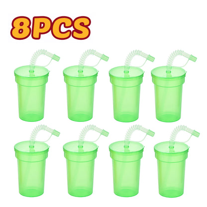 Neon Sipper Cups - Colorful, Spill-Proof Cups with Lids and Straws - Ideal for School Events, Themed Parties, and Birthday Party