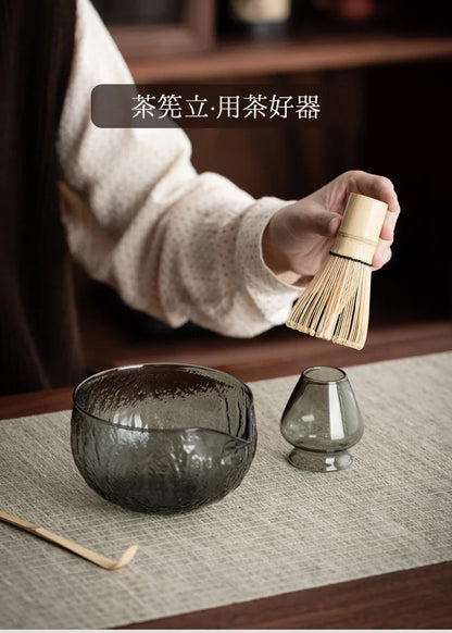 5Pcs Matcha Whisk Set Clear Glass Matchas Tea Set Matcha-Making Kit with Matcha Bowl Matcha Cup Matcha-Whisk for Tea Lovers