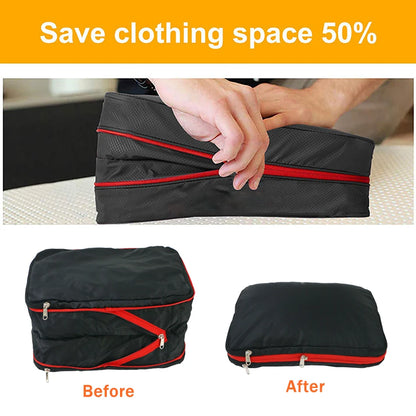 3PCS Set Travel Compression Packing Cubes Double Layer Portable Pouch Waterproof Nylon Storage Bags for Clothes Shoes Suitcases