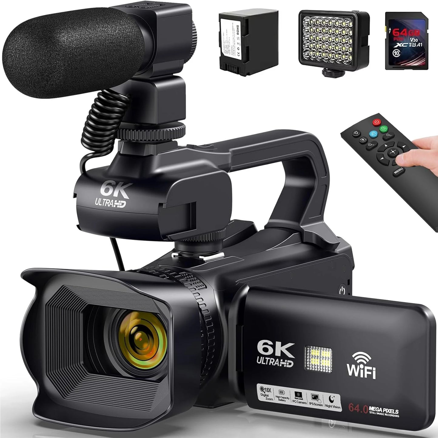 6K Ultra HD Professional Video Cameras for Photography 18X Digital Zoom YouTube Live Streaming Camcorders 64MP Vlogging Recorder