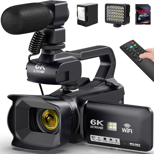 6K Ultra HD Professional Video Cameras for Photography 18X Digital Zoom YouTube Live Streaming Camcorders 64MP Vlogging Recorder