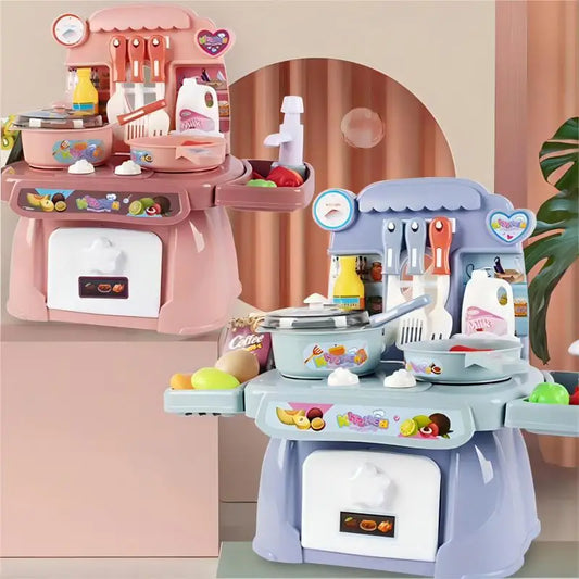 Pretend Play Kitchen Set With Sounds, Lights, Cooking Stove, Sink, And Play Food - Mini Toy Kitchen