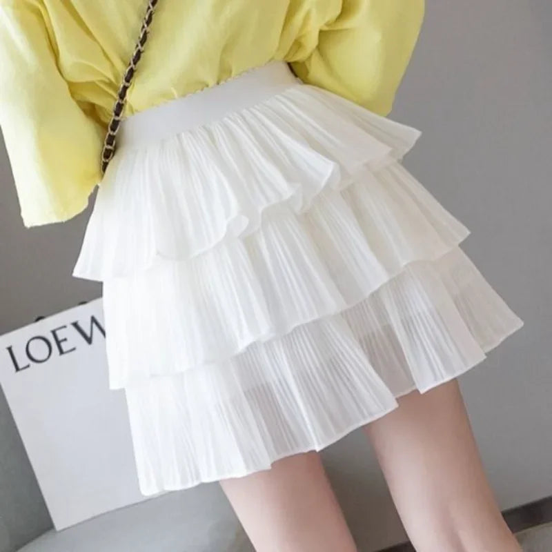 Skirts for Women Pleat Chiffon Womens Skirt Dots Clothing Mini Pleated Ruffle Short White Modest Aesthetic Harajuku A Line Cheap