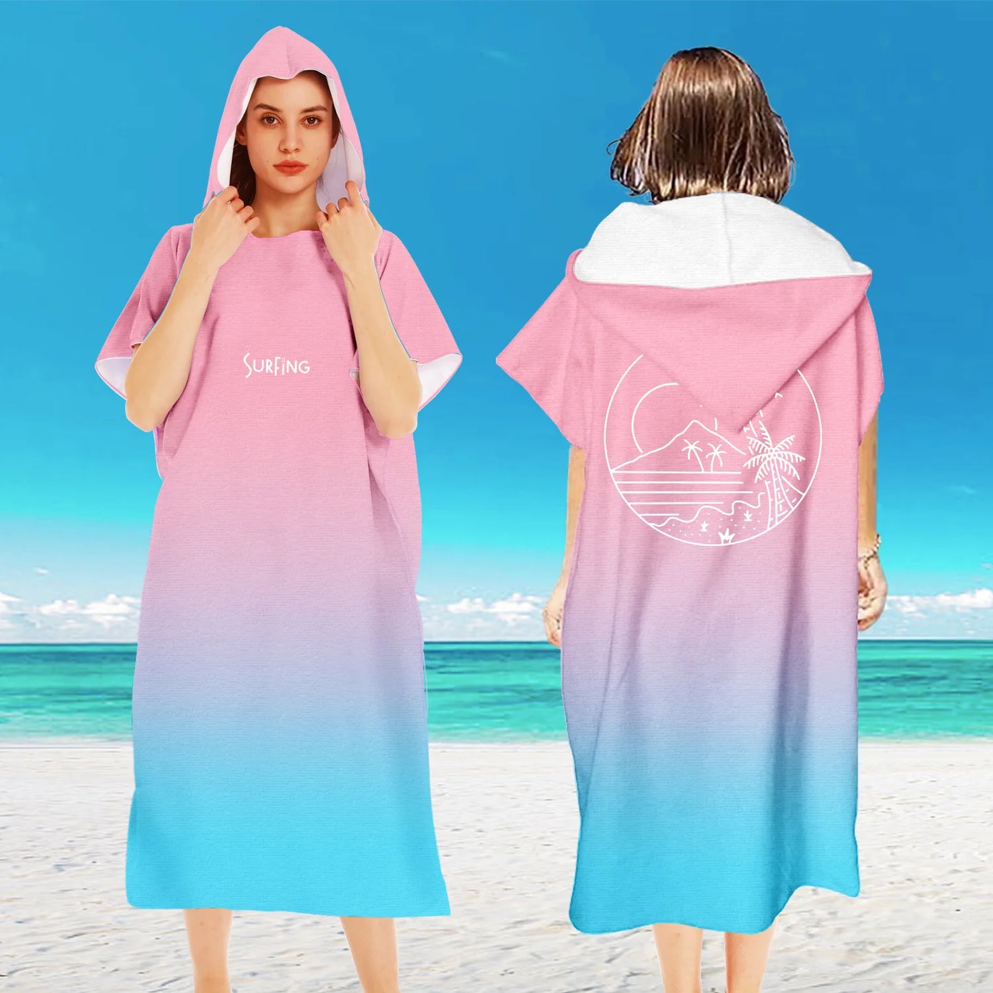 Beach Towel with Hood for Men and Women Hooded Towels Bath Robe for adult Quick Dry Lightweight Soft Microfiber Poncho Swim Robe