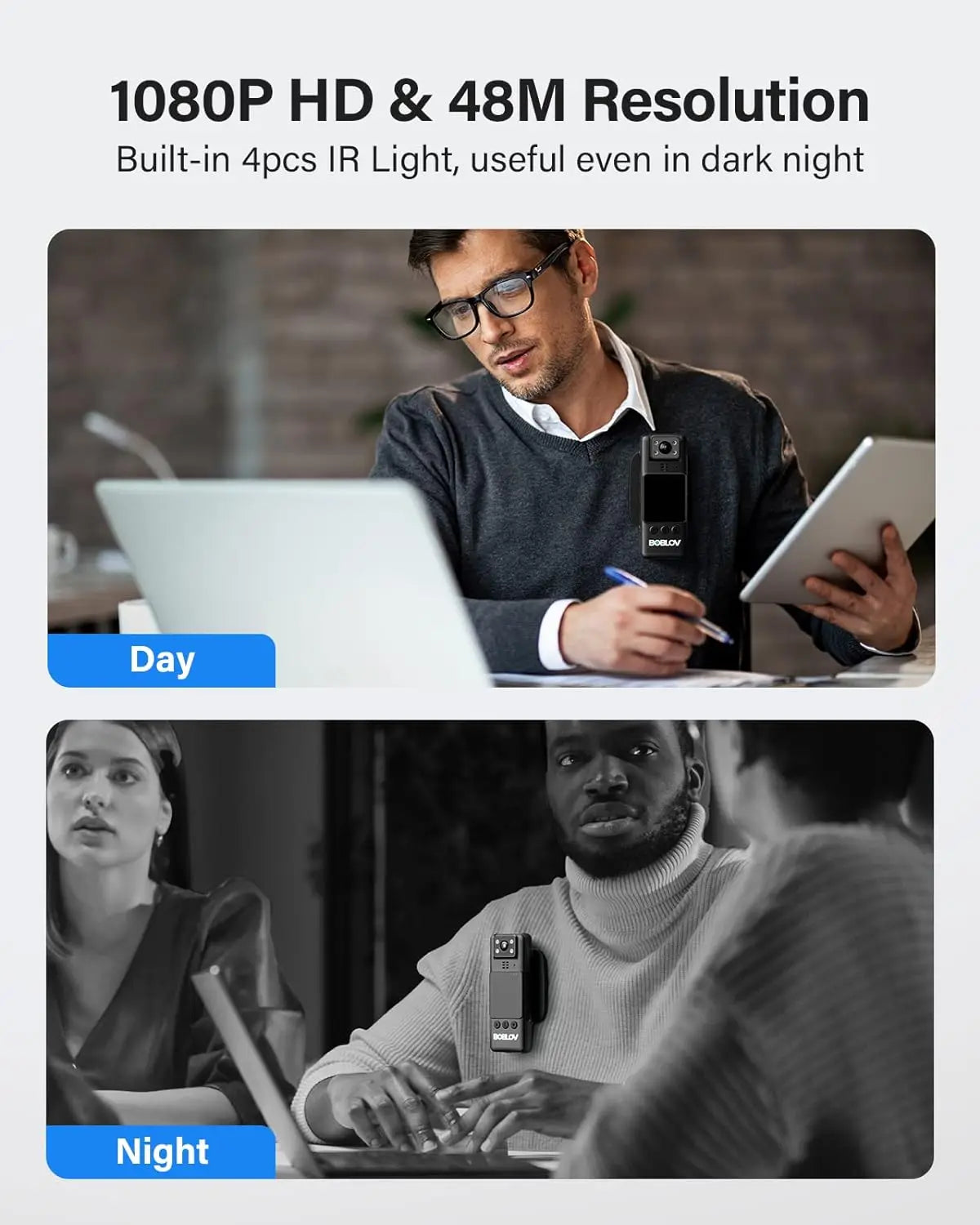 BOBLOV A23 Body Worn Camera 180° Rotatable Video Camera 9Hours Recording Night Vision 1080P Body Mounted Video Cameras