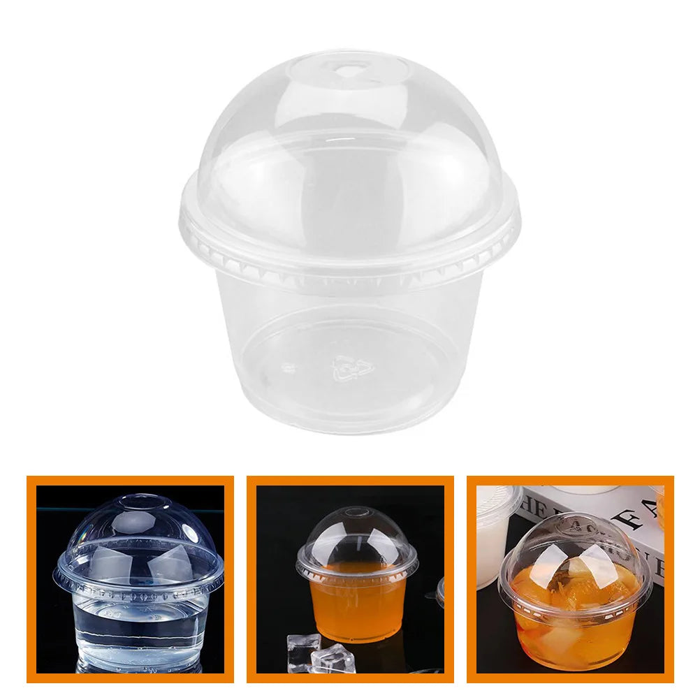 50pcs 250ml Disposable Salad Cup Dessert Cups with Lids Disposable Pudding Plastic Cups for Soup Sundaes Ice Cream