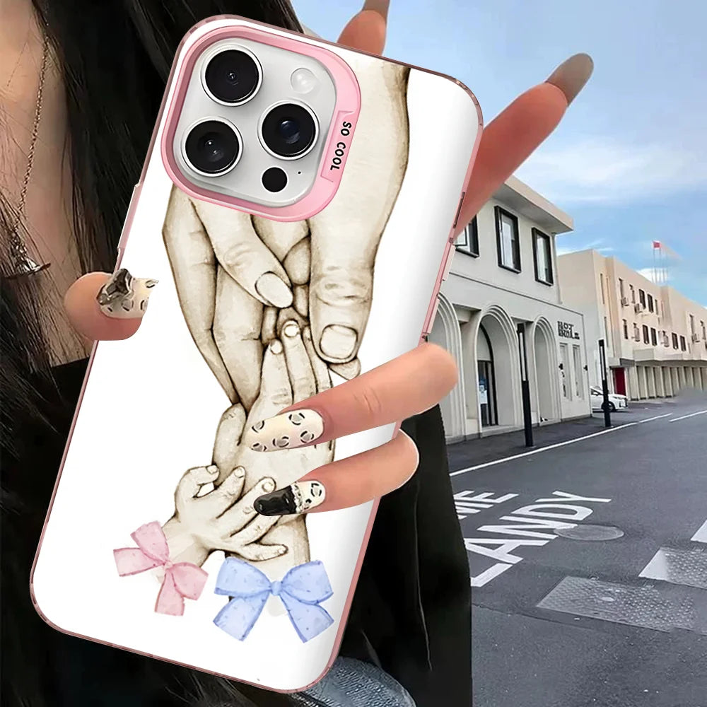 Baby Mom Daughter Son Dad Hand Phone Case For IPhone 16 15 14 13 12 11 Pro Max X XR XSMAX 8 7 Plus Matte Shockproof Back Cover