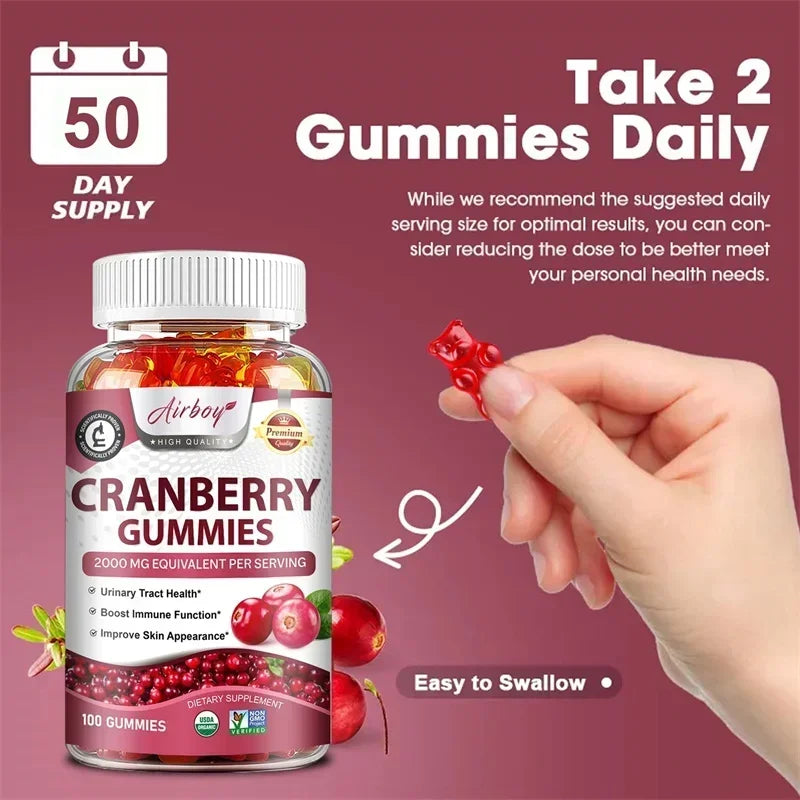 Cranberry Gummies - Support Kidney and Urinary Tract Health, Enhance The Immune System, and Promote Metabolism