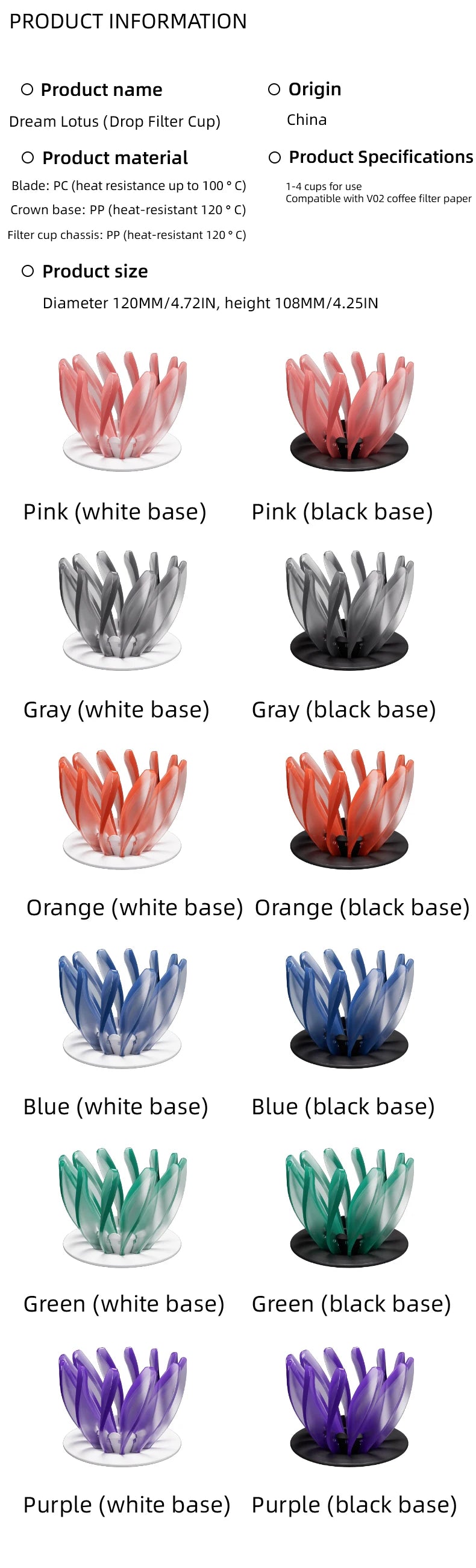 YRP Coffee maker V&60 Reusable Coffee Dripper Resin Coffee Filter  Barista tools Coffee Brewing Coffee Funnel V02 1-4Cups