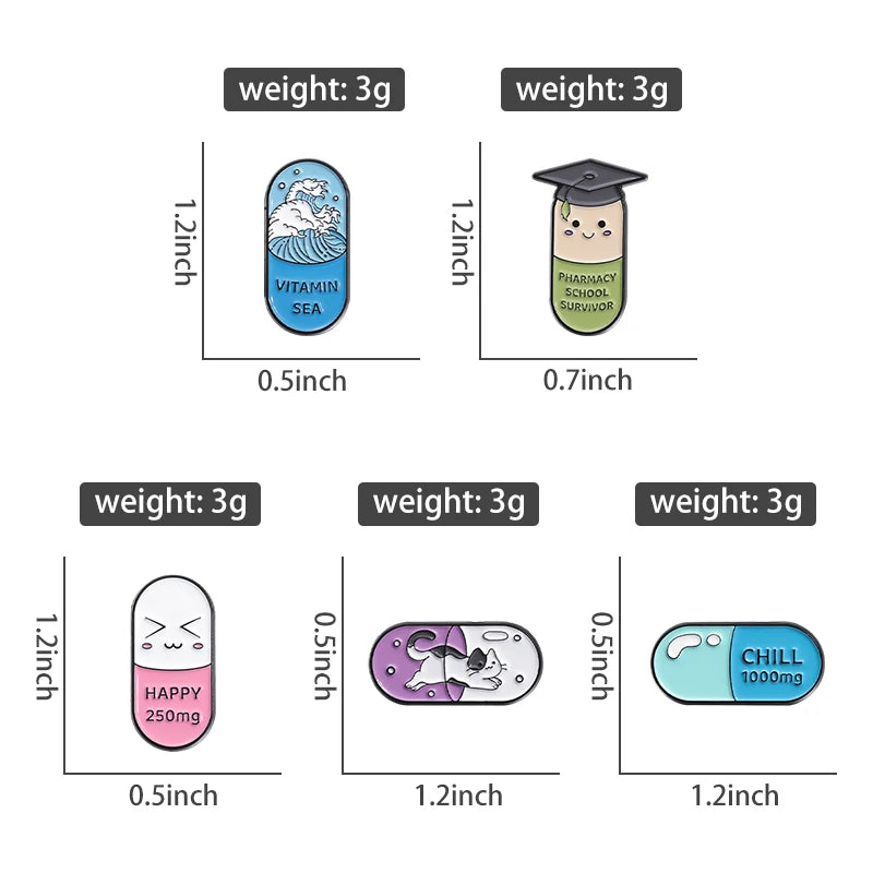 Happy Capsule Pill Enamel Pin Vitamin Sea Pharmacy School Survivor Pharmacist Brooch Badge Jewelry Gift For Medical Student