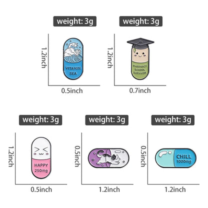 Happy Capsule Pill Enamel Pin Vitamin Sea Pharmacy School Survivor Pharmacist Brooch Badge Jewelry Gift For Medical Student