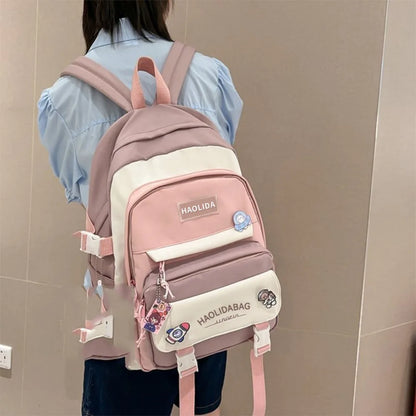 Portable Ins Students School Bags Large Capacity Bear High School Backpacks Multi Pockets Cartoon Teenage Shoulder Bags Girl