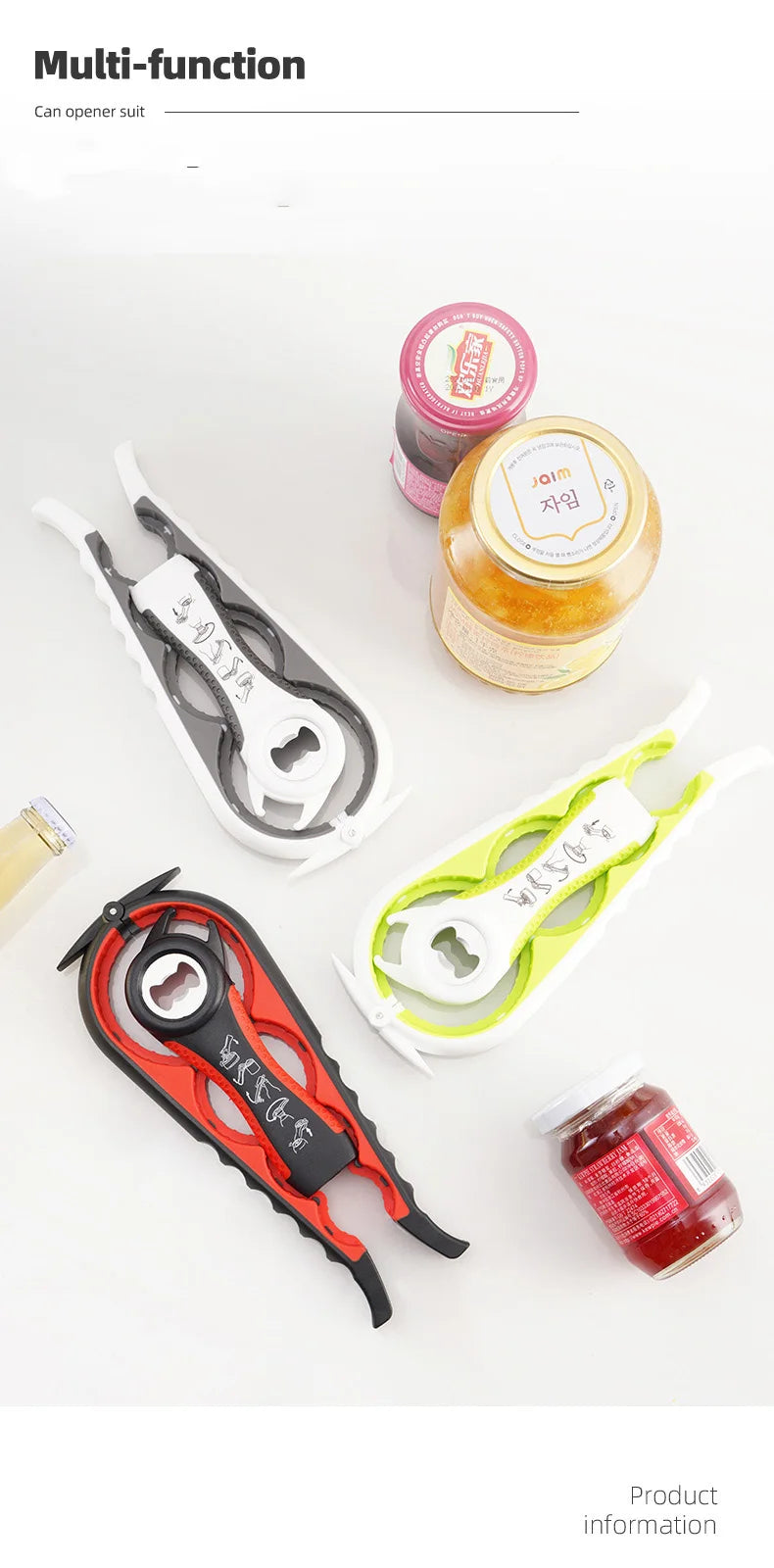 4in1 Jar Openers Can Bottle Opener Beer Wine Bottle Lid Poratble Outdoor Party Bar Tools Multi-functional Kitchen Accessories