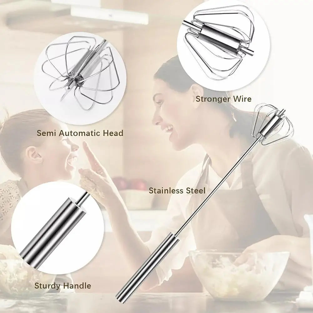 Egg Beater Semi Automatic Mixer Manual Self Turning Steel Easy Whisk Hand Blender Egg Cream Stirring Baking Cooking