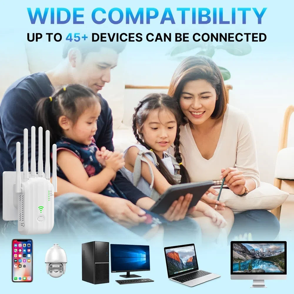 WiFi Extender 1200Mbps WiFi Signal Booster Dual Band 2.4G/5G Outdoor Signal Amplifier with Ethernet Port 360° Full Coverage