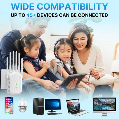 WiFi Extender 1200Mbps WiFi Signal Booster Dual Band 2.4G/5G Outdoor Signal Amplifier with Ethernet Port 360° Full Coverage