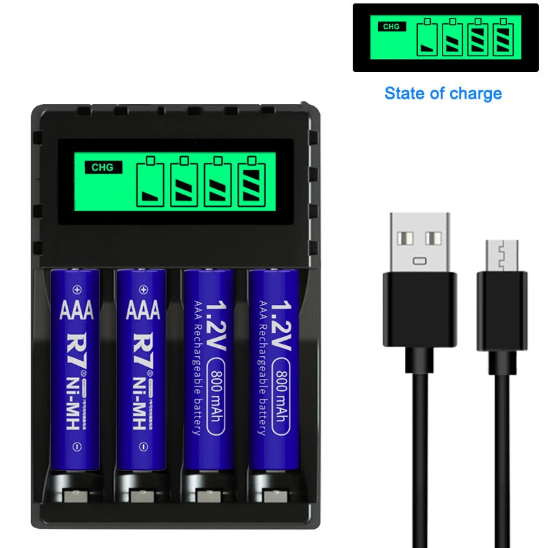 Battery Charger 4-slot Charger for Charging 1-4 Batteries Smart Charger with LCD for AA/AAA NiCd NiMh Rechargeable Batteries