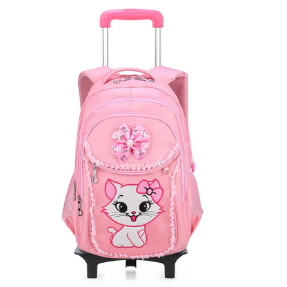 Children School backpack for Girls Cute Cat School Students Backpack For Kids Wheeled Backpack Bag Trolley School Bags On Wheels