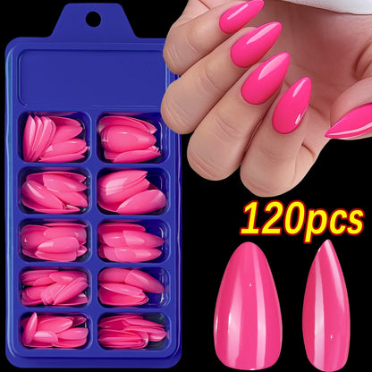 120pcs Pink French Tip Press-On Nails Medium Length Square Shape With Glossy Finish False Nails Full Cover Pre-Shaped Fake Nails