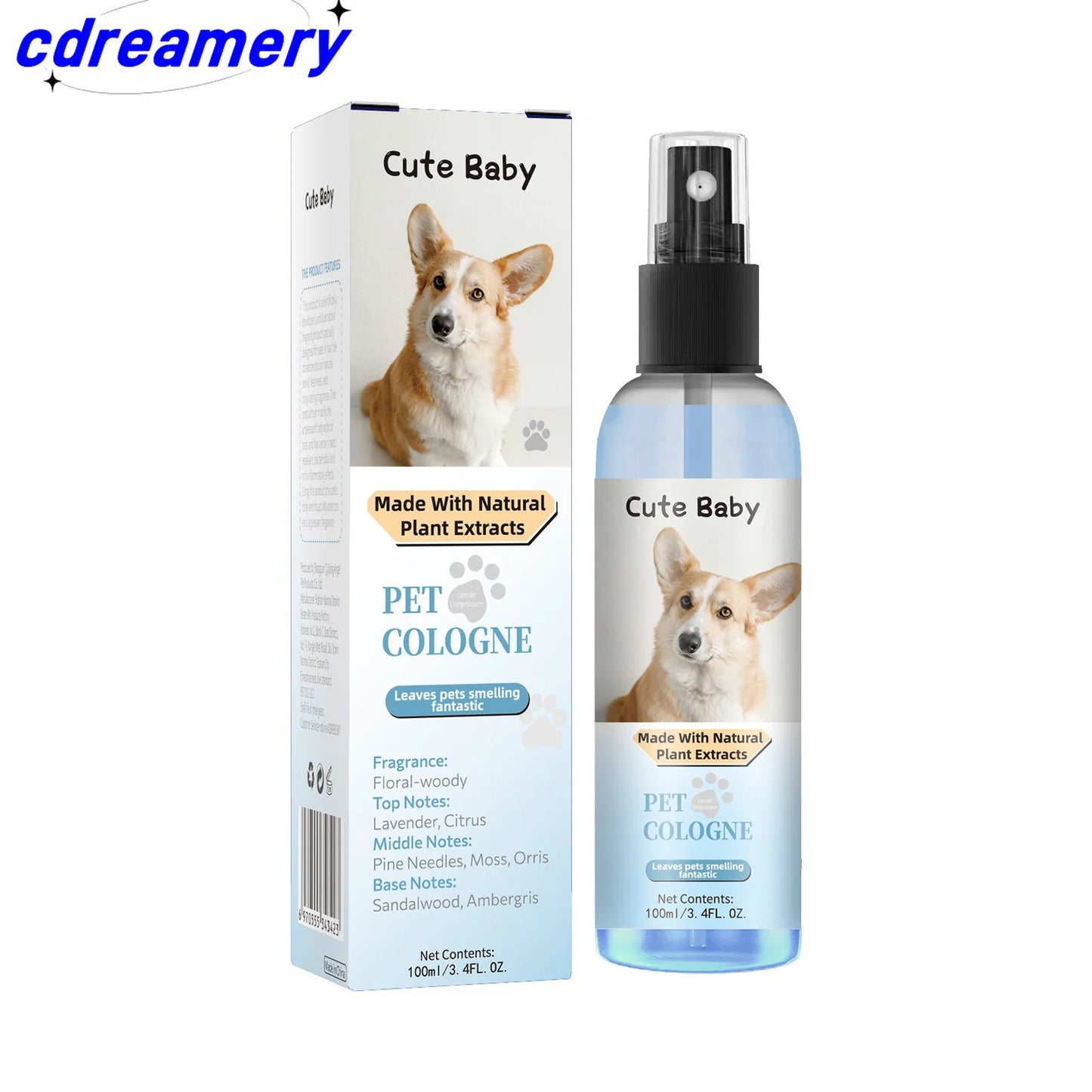 CDY 100ml Pet Perfume Spray for Cats and Dogs, Odor Eliminator and Air Freshener with Long-lasting Fragrance
