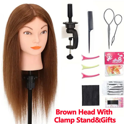 100% Human Hair Mannequin Head for Cosmetology Styling Training Practice Can Be Curled Straighten Professional Mannequin Head