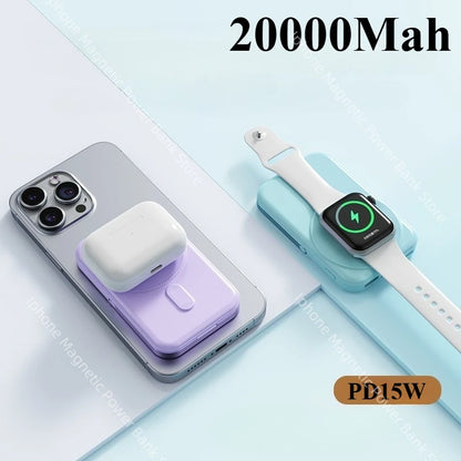 Portable 20000mAh Power Bank 22.5W Fast Charging Wireless Charging Station for iPhone & iWatch & Galaxy Watch for Phones Airpods