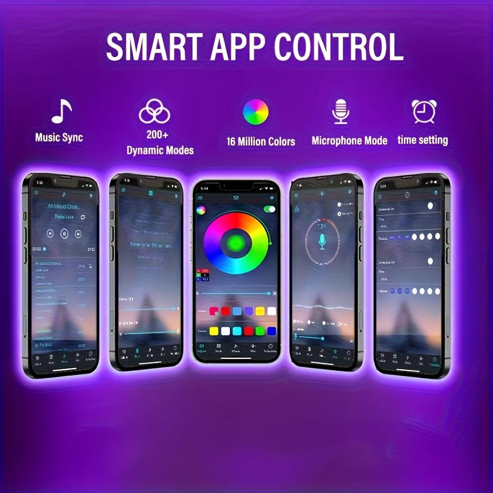 Smart LED light bar with dimmable color changing, synchronized music via app and controller, bedroom room home party LED lights