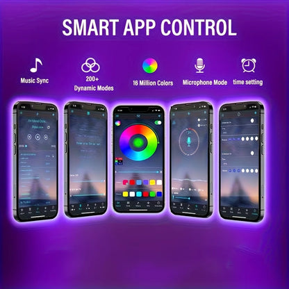 Smart LED light bar with dimmable color changing, synchronized music via app and controller, bedroom room home party LED lights