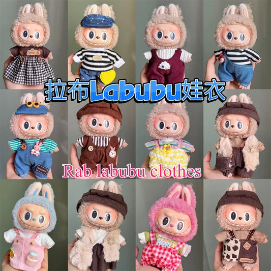 POP Labubu baby clothes 17cm plush vinyl labubu sit-down party first-generation and second-generation suit, clothes only