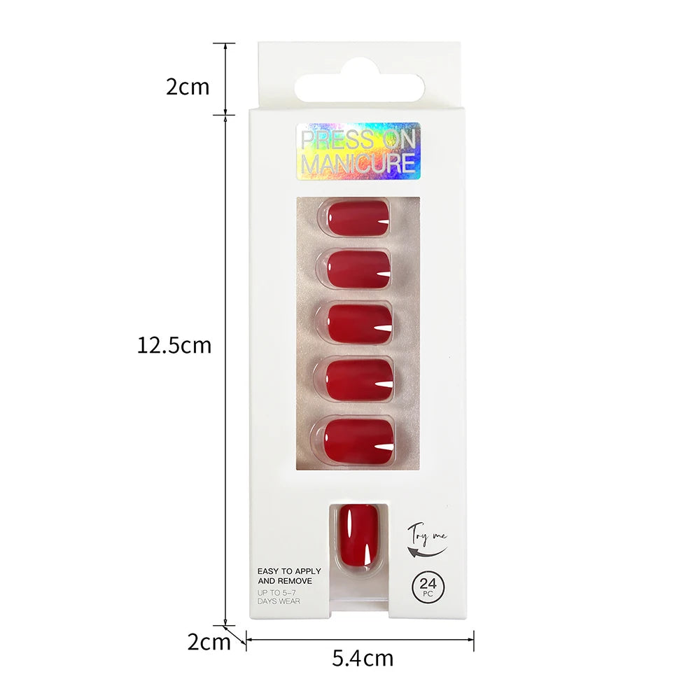 Short Full Press on Nails 24 Pcs False Nails Set Stick on Nails High Quality Reusable Fake Nails Solid Color Design Nail Art