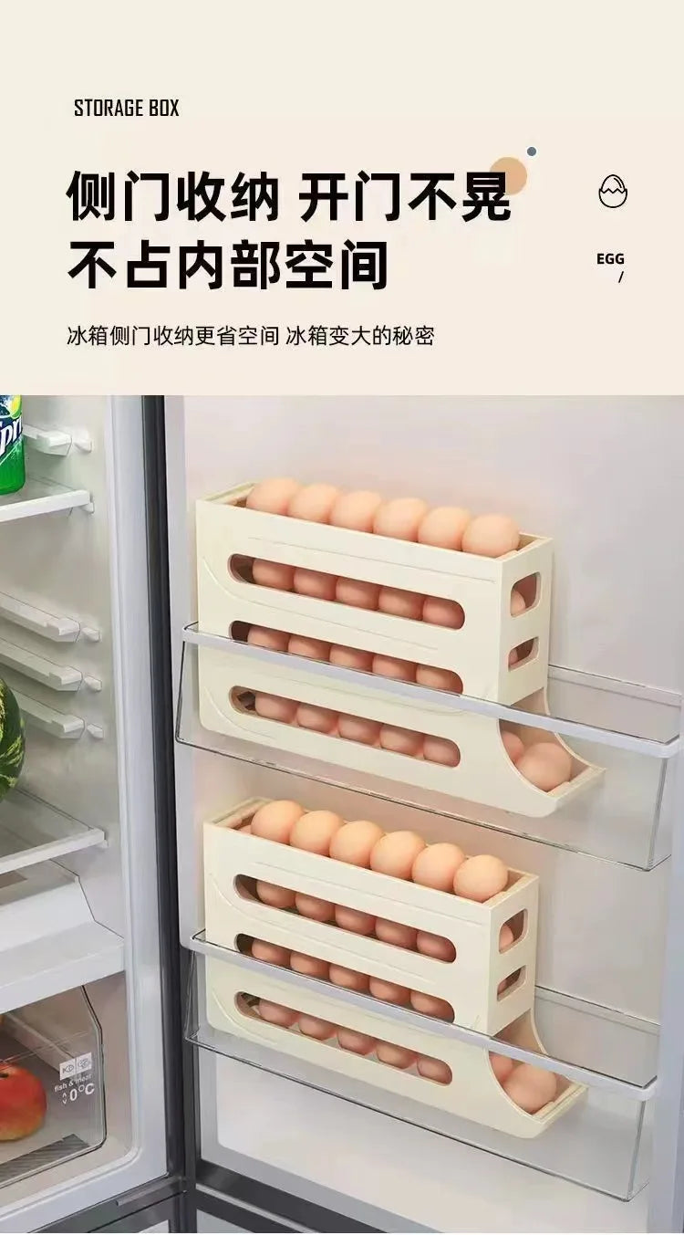 4 Tier Egg Storage Box Organizer for Refrigerator Rolling Egg Organizer Holder Fridge Storage Organizer Food Storage Container