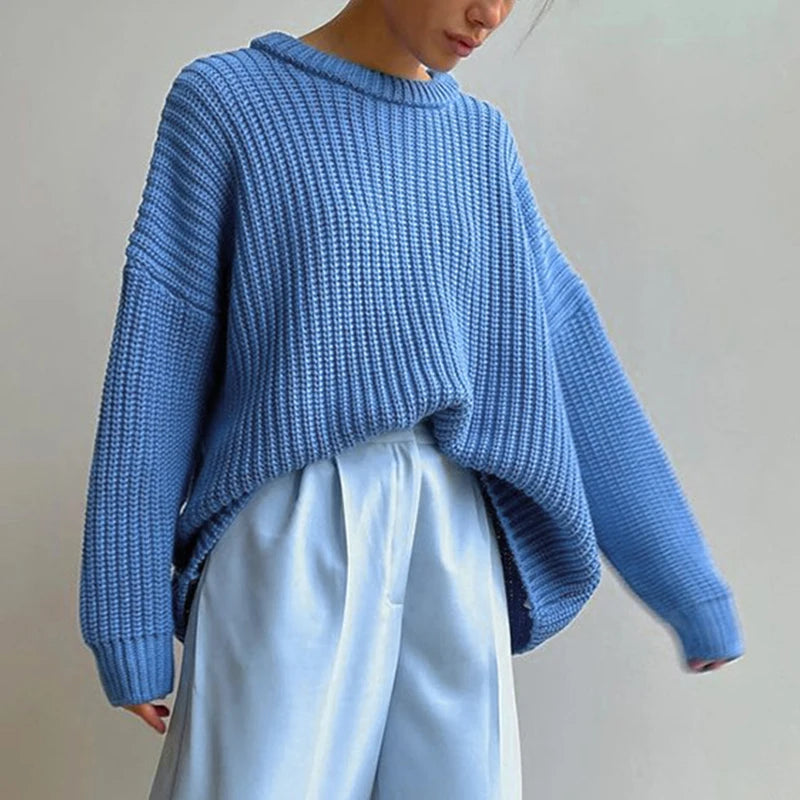 Women O-neck Long Sleeve Knitted Sweaters Autumn Winter Loose Knit Pullovers Lazy Style Oversized Sweaters Christmas Clothes