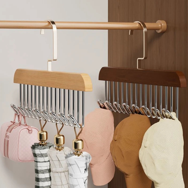 8 Hooks Hanger Multi-functional Wooden Hangers with Hooks for Bra Sling Belt Tie Hats Storage Durable Wardrobe Closet Organizer