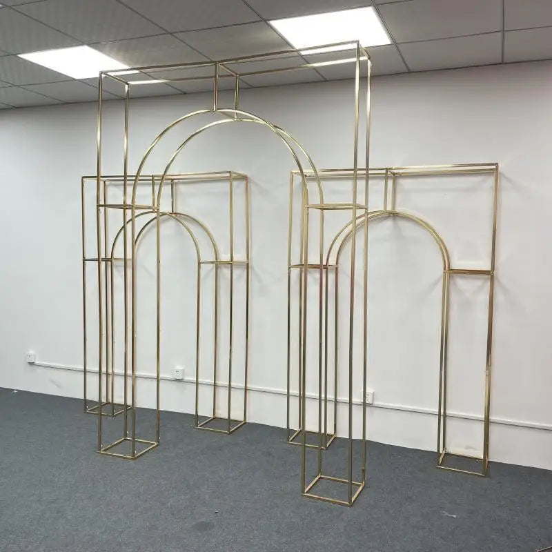 Shiny Gold-Plated Square Screen Backdrop Shelf, Wedding Arch, Geometric Flower, Door Stand, Artificial Flor, 2.2m, 3Pcs