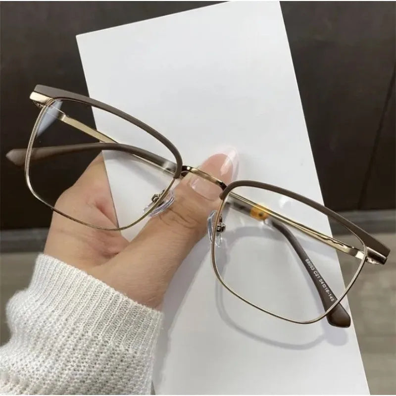 Photochromic Anti Radiation  Glasses  Korean Square Metal Men Women Eyeglasses Fashion Anti Blue Light Glass