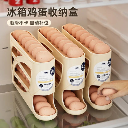 Large Capacity 30 Eggs Holder for Fridge Auto Rolling Egg Organizer, Space-Saving, 4 Tiers Fridge Egg Rack Eggs Dispenser