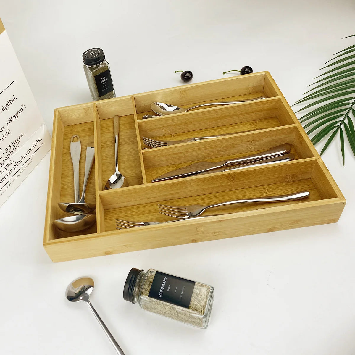 Expandable Drawer Tray Cutlery Organizer Kitchen Silverware Utensil Flatware Cutlery Spoons Knives Bamboo Storage Tray