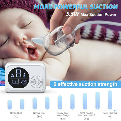 Baby Nasal Aspirator Electric Nose Cleaner with Built-In Music & Night Light Rechargeable Nose Booger Sucker for Infants Babies