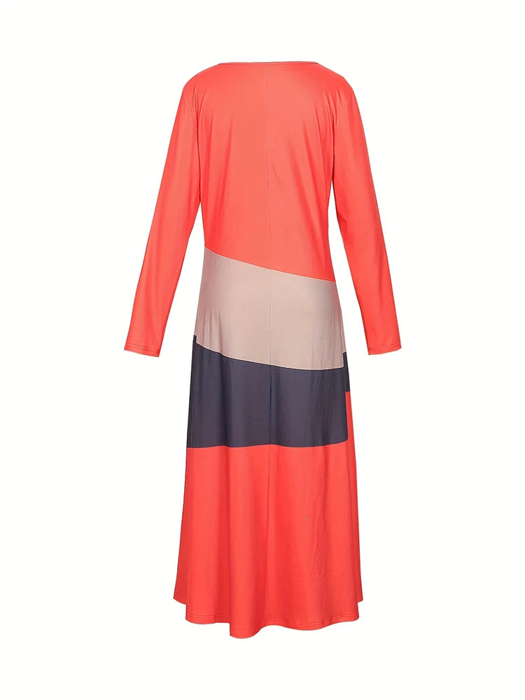 Bohemian O-Neck Maxi Dresses for Women, Long Sleeve, Vintage Patchwork, Daily, New, Autumn, 2024