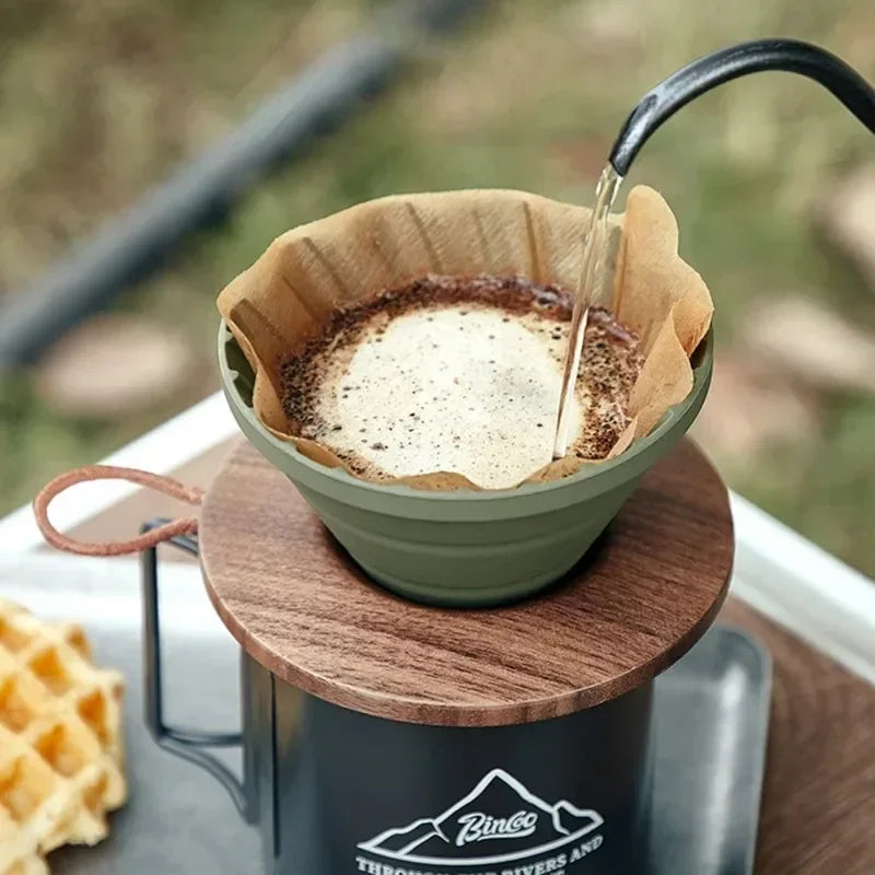 1-2 People Hand Brewing Coffee Coffee Filter Cup Outdoor Hand Brewing Filter Cup Set Silicone Foldable Filter Cup with Base