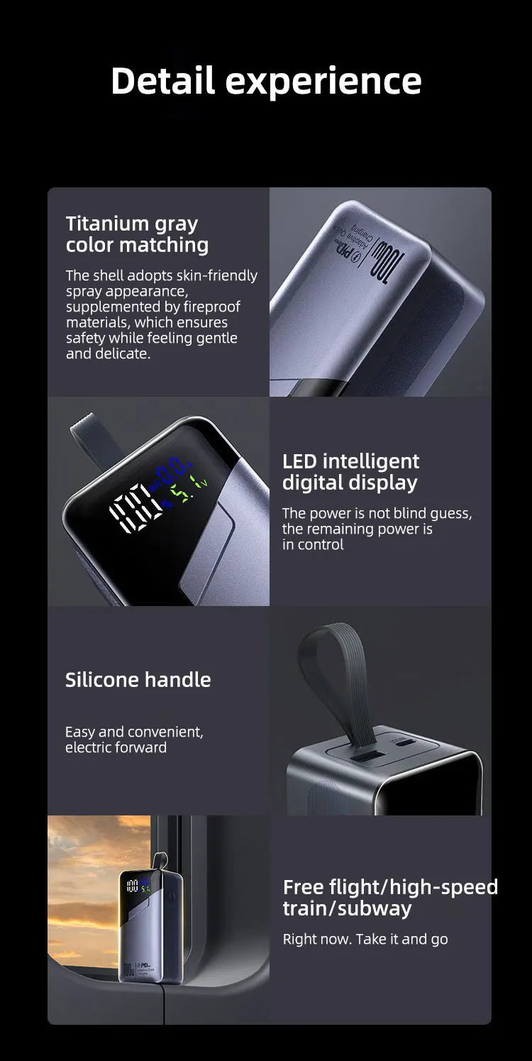 PD100W GaN Power Bank 20000mah/30000mah Build in Line High Definition LED Screen UFCS Phone Laptop Phone Portable Fast Charging