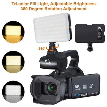 6K Professional Video Cameras for Photography 64MP Ultra HD 18X Digital Zoom Camcorders YouTube Live Streaming Vlogging Recorder