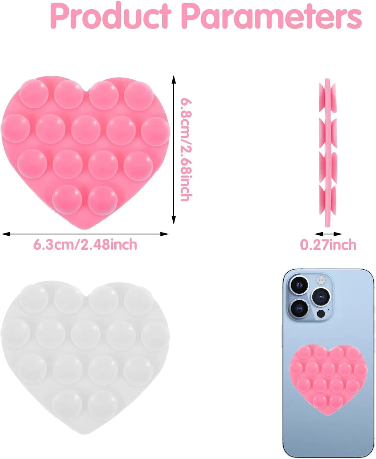 Heart Shape Double Sided Phone Suction Holder, Multi-Purpose Silicone Suction Cup Phone Mount Phone Case Sticky Phone Grip