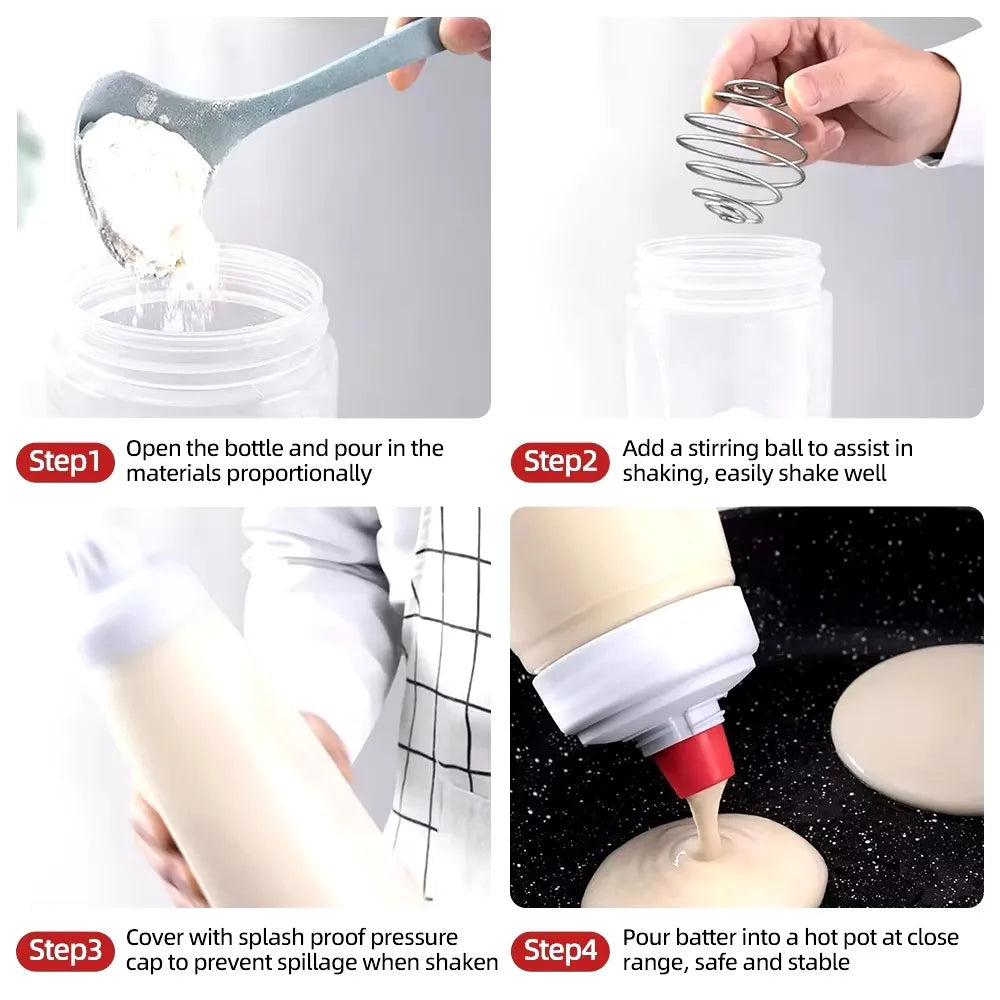 Pancake Batter Bottle Battler Mixer With Blender Ball Wire Whisk For Restaurant Baking Pancakes Cupcakes Muffins Crepes And More