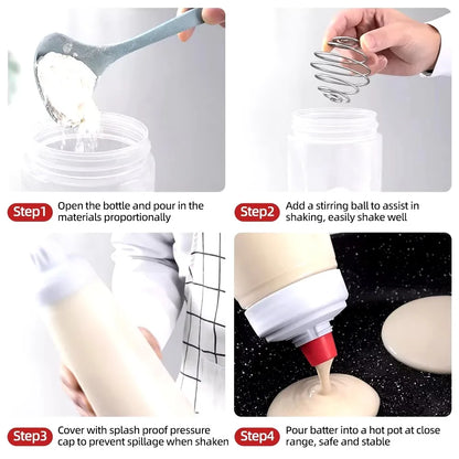 Pancake Batter Bottle Battler Mixer With Blender Ball Wire Whisk For Restaurant Baking Pancakes Cupcakes Muffins Crepes And More
