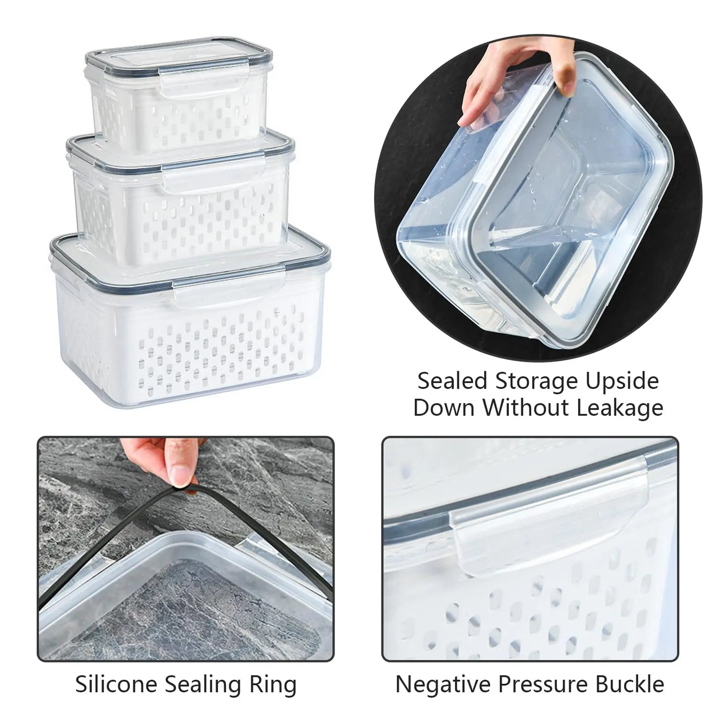 Refrigerator Storage Box Fresh Keeping Vegetable Fruit Plastic Sealed Boxes Drain Basket Fridge Kitchen Food Storage Container