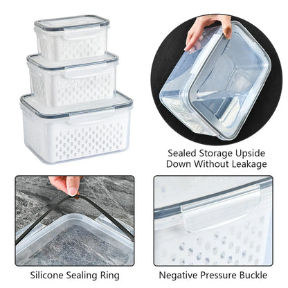 Refrigerator Storage Box Fresh Keeping Vegetable Fruit Plastic Sealed Boxes Drain Basket Fridge Kitchen Food Storage Container