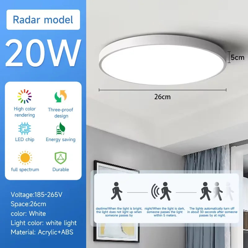 Large Smart Sensor Lights Led Ceiling Lamp with Motion Sensor Household Fixture Waterproof Bathroom Lamp Radar Sensor LED Lustre