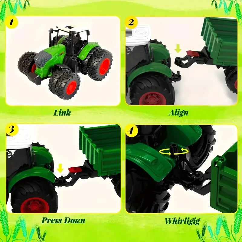 16.5" Big Tractor Toy,Farm Toy,Farm Animals Set,Include Truck Toy and Traile,Fence,Farmer,Animals,Tool,Farm Set for Gift
