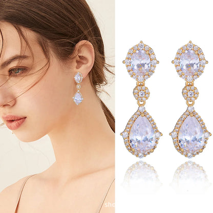 Fashion necklace accessories women's earring Jewelry sets bride's wedding zircon water drop girls earrings for women jewellery
